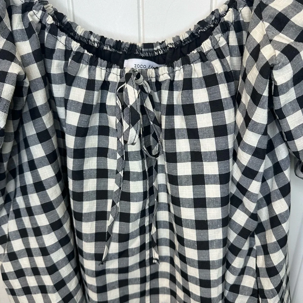 NWT Zoco “Ari” Black & Cream Gingham Puff Sleeve Mini Dress with Pockets Size S - Picture 4 of 7